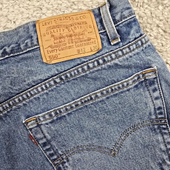 Levis 550 Jeans Men 42x30 (Fits 38x30) Blue Relaxed Tapered Fit 90s Denim - Picture 7 of 12